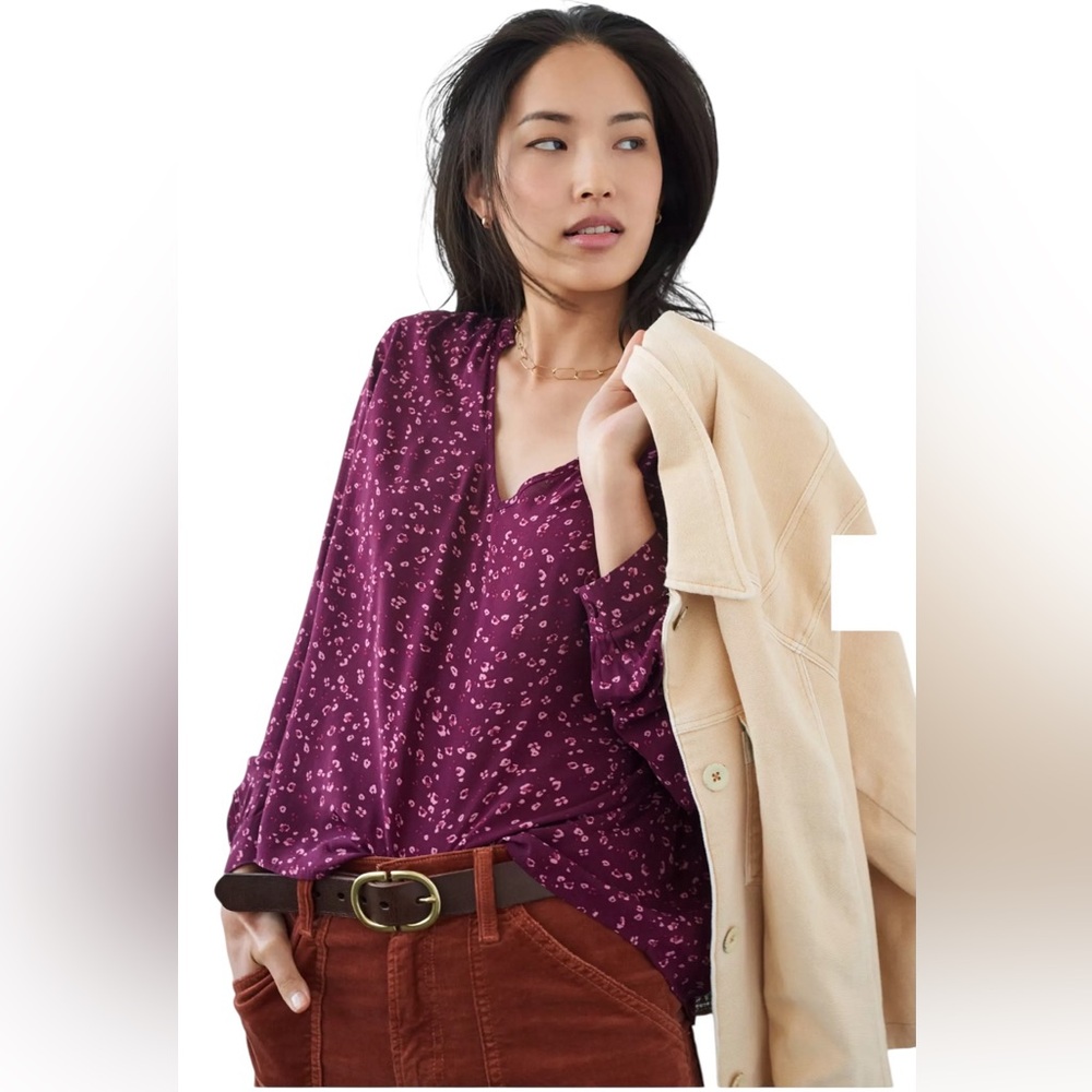 Anthropologie Plum Floral V-Neck Blouse